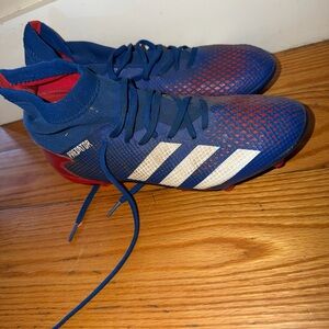 Adidas Predator Blue and Red Cleats with White Stripes